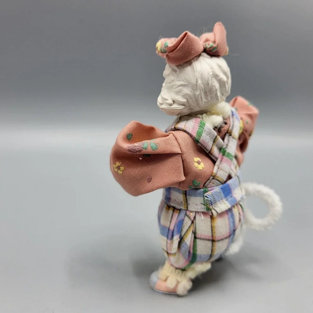 Vintage Victoria Impex White Cat Doll Anthropomorphic Figurine Plaid Outfit 4
